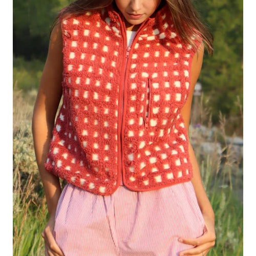 Red Sherpa Sleeveless Vest