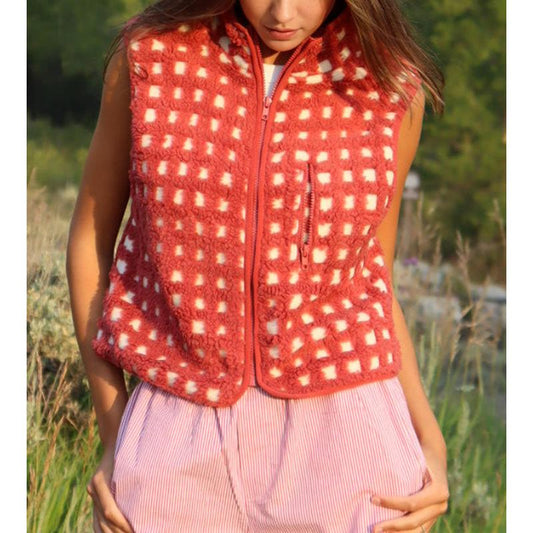 Red Sherpa Sleeveless Vest