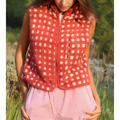Red Sherpa Sleeveless Vest